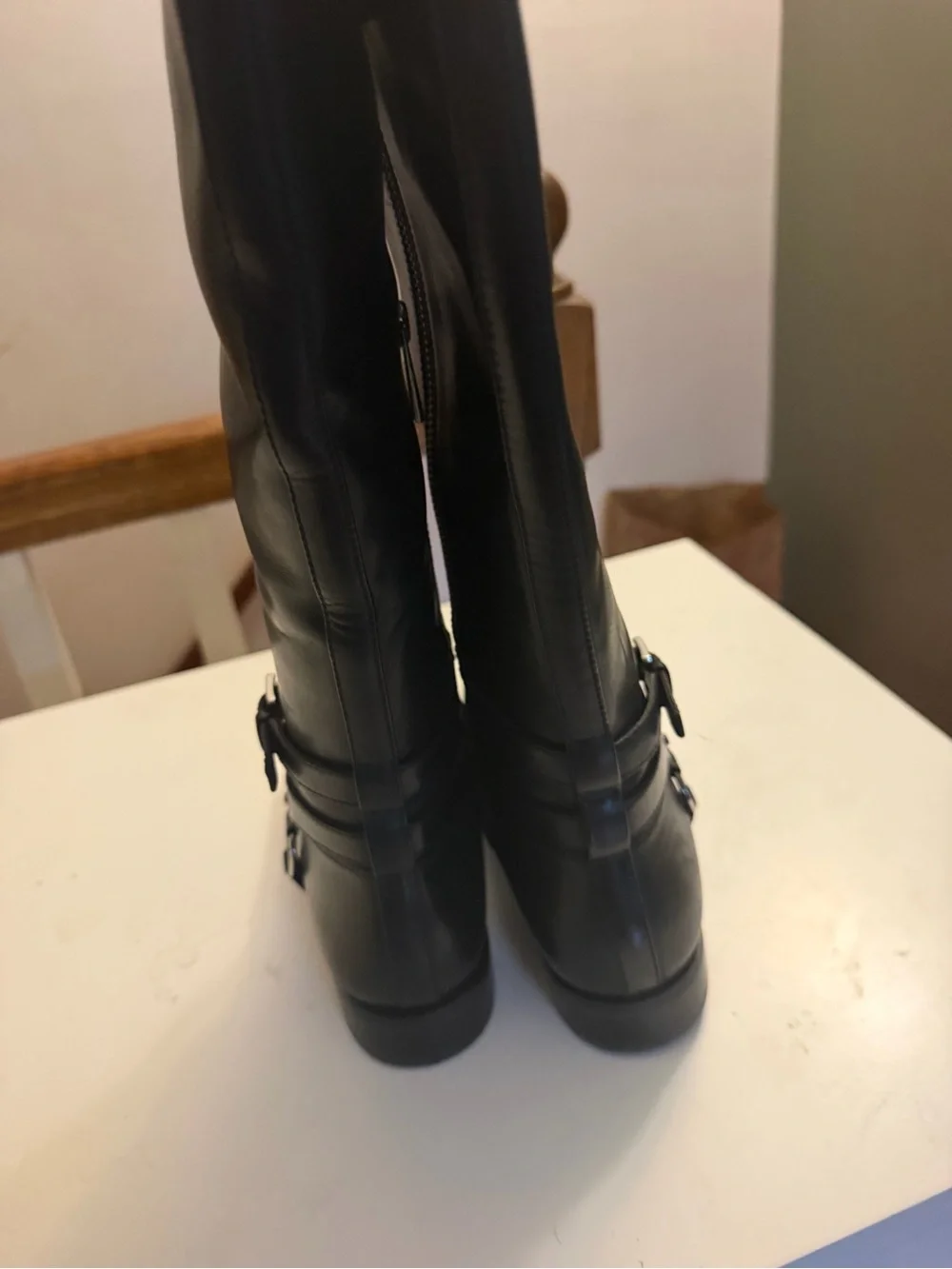 Michael Kors Black Knee-High Leather Boots with MK Charm